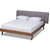 Brita King Bed in Tufted Gray Fabric & Walnut Finish