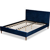 Frida Queen Bed in Diamond Stitched Royal Blue Velvet