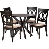 Jessie 5 Piece Dining Set in Dark Brown Wood & Sand Fabric