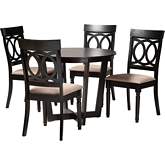 Estelle 5 Piece Dining Set in Dark Brown Wood & Beige Fabric