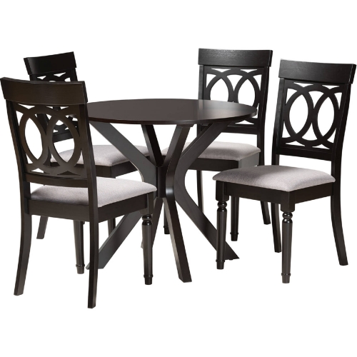 Jessie 5 Piece Dining Set in Dark Brown Wood & Grey Fabric