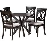 Jessie 5 Piece Dining Set in Dark Brown Wood & Grey Fabric