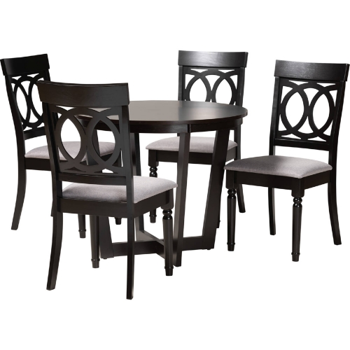 Estelle 5 Piece Dining Set in Dark Brown Wood & Grey Fabric