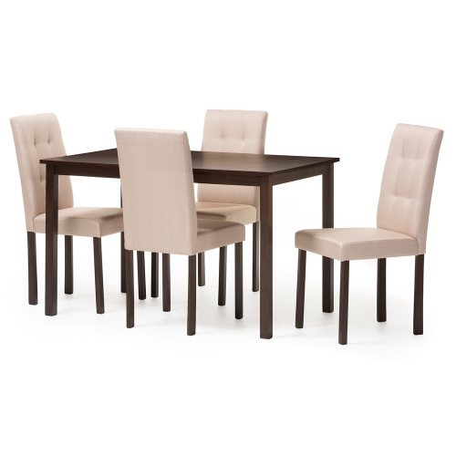 Andrew 5 Piece Dining Set in Tufted Beige Fabric & Wood