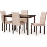 Andrew 5 Piece Dining Set in Tufted Beige Fabric & Wood