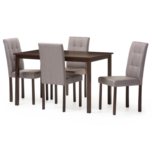 Andrew 5 Piece Dining Set in Tufted Gray Fabric & Wood