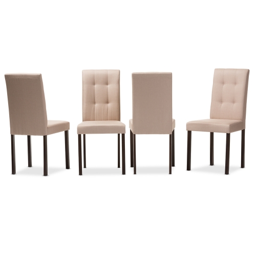 Andrew Dining Chair in Tufted Beige Fabric & Wood (Set of 4)