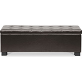 Roanoke Storage Ottoman Bench in Tufted Brown Bonded Leather