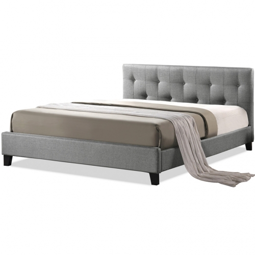 Annette Full Bed in Tufted Gray Linen