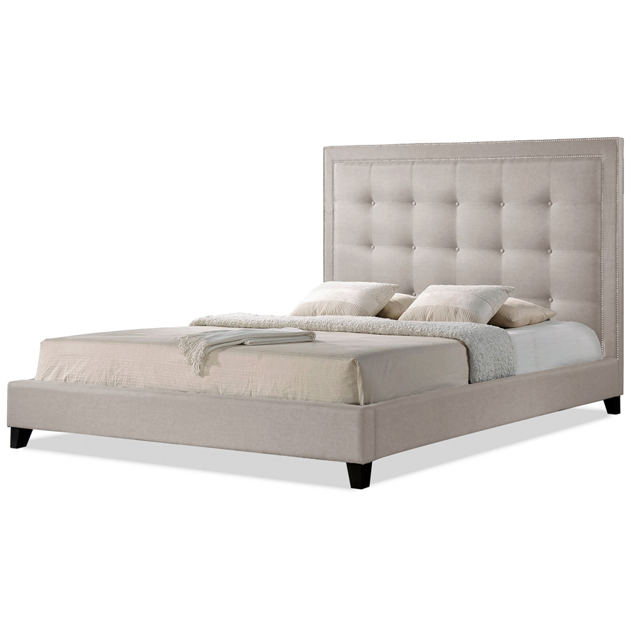 Baxton BBT6377 Light Beige King Hirst King Platform Bed in Tufted