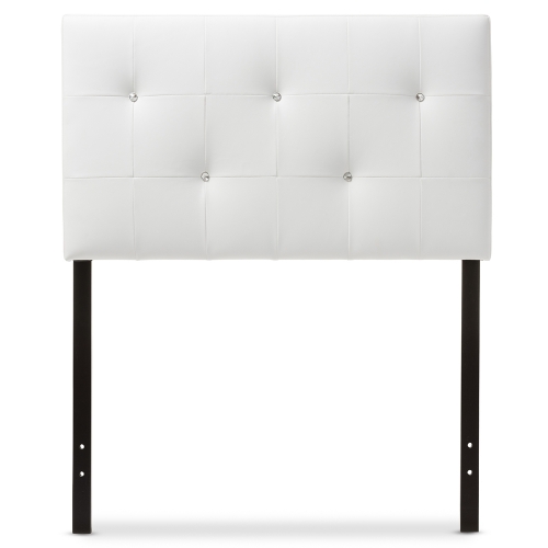 Kirchem Twin Headboard in Faux Crystal Button Tufted White Leatherette