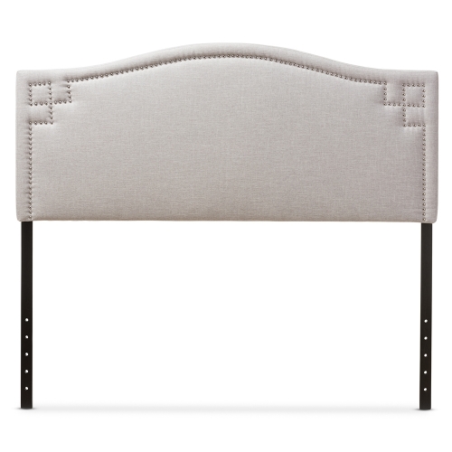 Aubrey Queen Headboard in Gray Beige Velvet w/ Nailhead