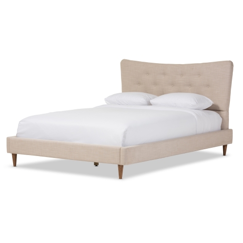 Hannah Queen Platform Bed in Tufted Beige Fabric