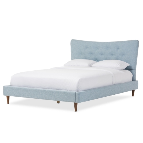 Hannah King Platform Bed in Tufted Sky Blue Fabric