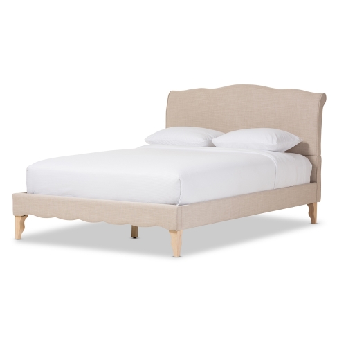 Fannie Queen Platform Bed in Beige Linen Fabric