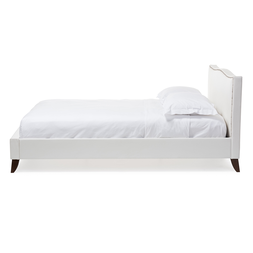 Baxton CF8276 QUEEN WHITE Battersby Queen Bed in White Leatherette