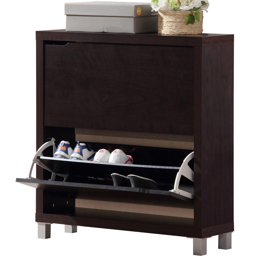 Baxton FP 2OUS Cappucino Simms Shoe Cabinet in Dark Brown