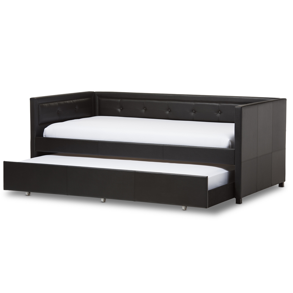 Baxton Frank Black Daybed Frank Twin Daybed w Trundle in