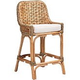 Kyle Counter Stool in Natural Brown Woven Rattan & White Fabric