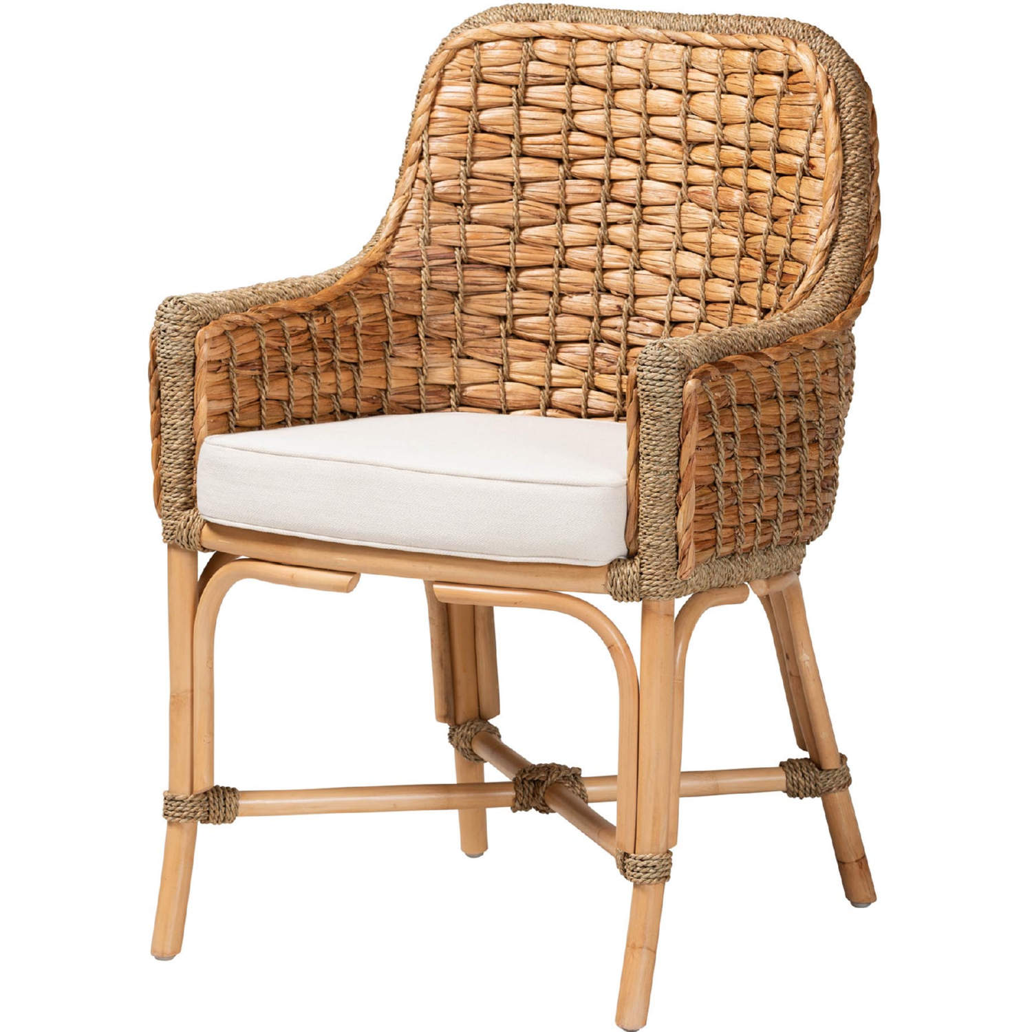 Baxton Kyle Rattan DC Arm Kyle Dining Arm Chair in Natural Brown