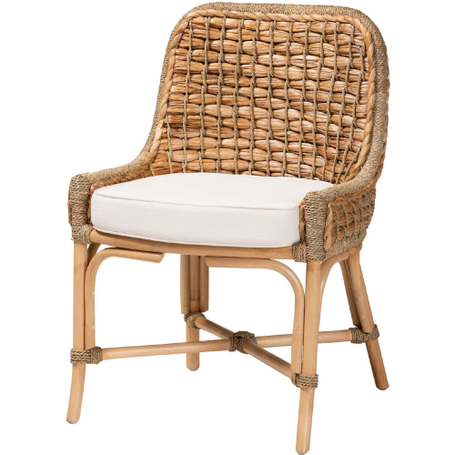 Kyle Dining Chair in Natural Brown Woven Rattan & White Fabric