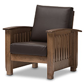 Charlotte Accent Lounge Chair in Brown Leatherette & Walnut