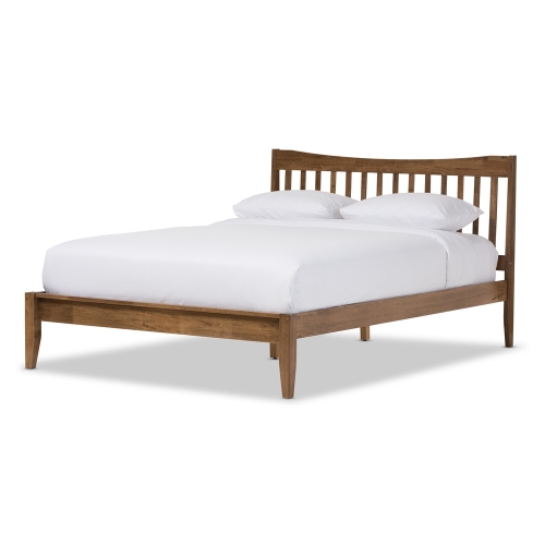 Edeline Curvaceous Slatted Full Platform Bed in Walnut Finish