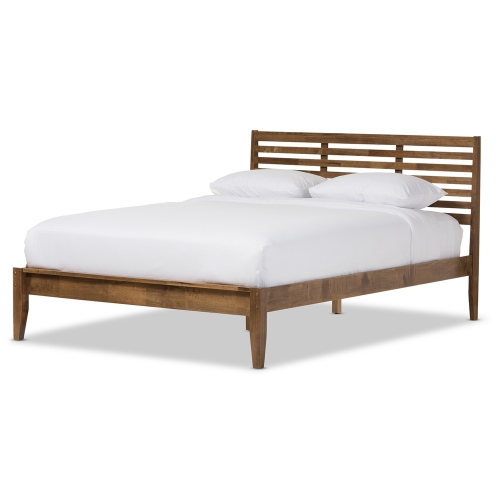 Daylan Queen Slatted Platform Bed in Walnut Finish Walnut