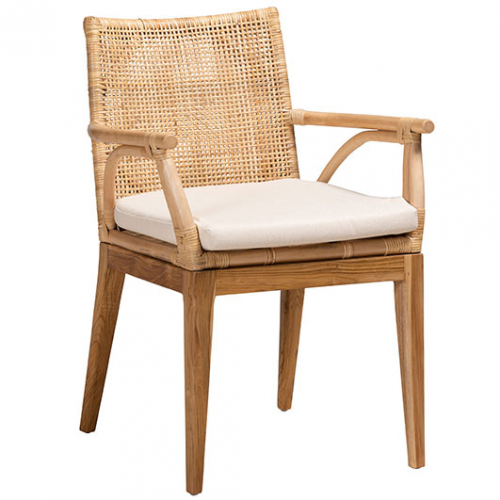 Storsel Dining Chair in Natural Teak, Rattan & Cream Fabric