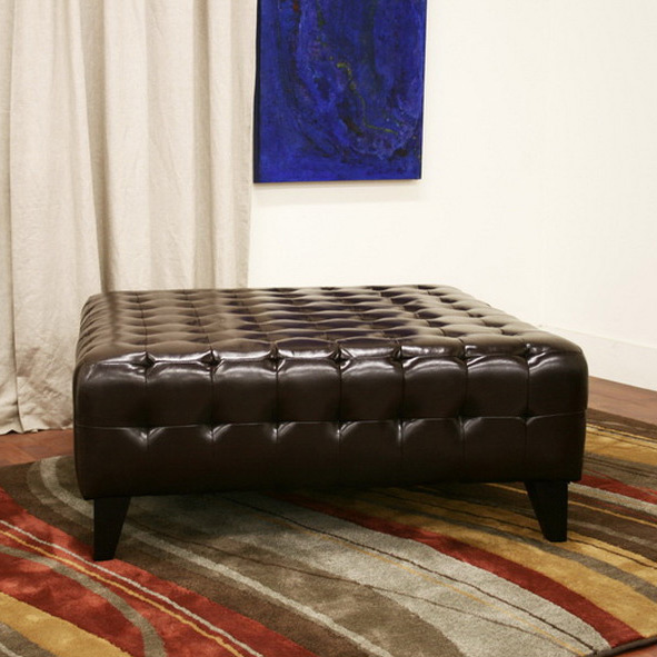 Pemberly Square Ottoman in Dark Brown Bonded Leather by