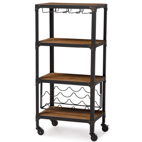 Swanson Bar Cart in Distressed Wood & Antique Black Metal