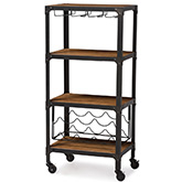 Swanson Bar Cart in Distressed Wood & Antique Black Metal