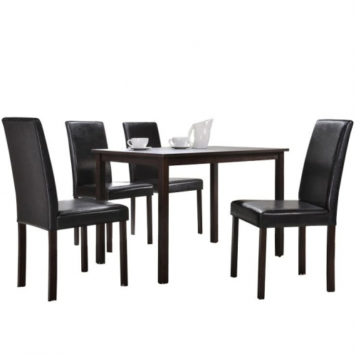 Andrew 5 Piece Dining Set in Dark Brown Leatherette & Wood