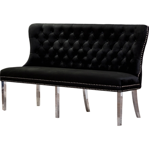 AC2 Bench in Tufted Black Velvet & Stainless Steel