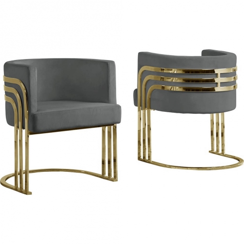 AC2 Accent Barrel Chair in Dark Gray Velvet & Gold Chrome