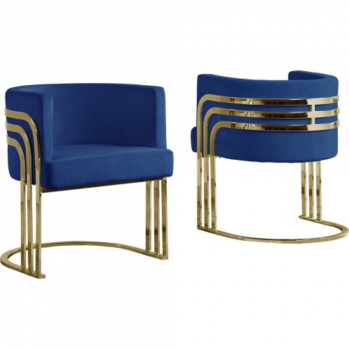 AC2 Accent Barrel Chair in Navy Blue Velvet & Gold Chrome