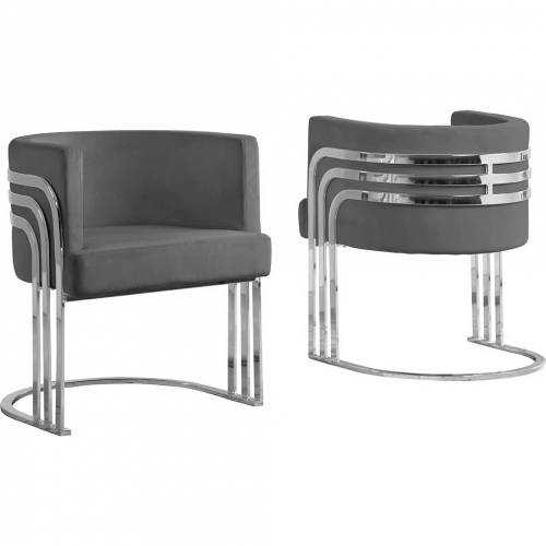 AC2 Accent Barrel Chair in Dark Gray Velvet & Silver Chrome