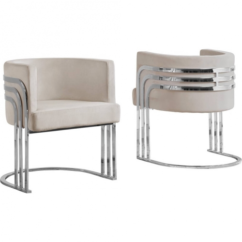 AC2 Accent Barrel Chair in Cream Velvet & Silver Chrome