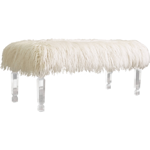 AC7 43" Vanity Bench in White Faux Fur & Clear Acrylic Legs