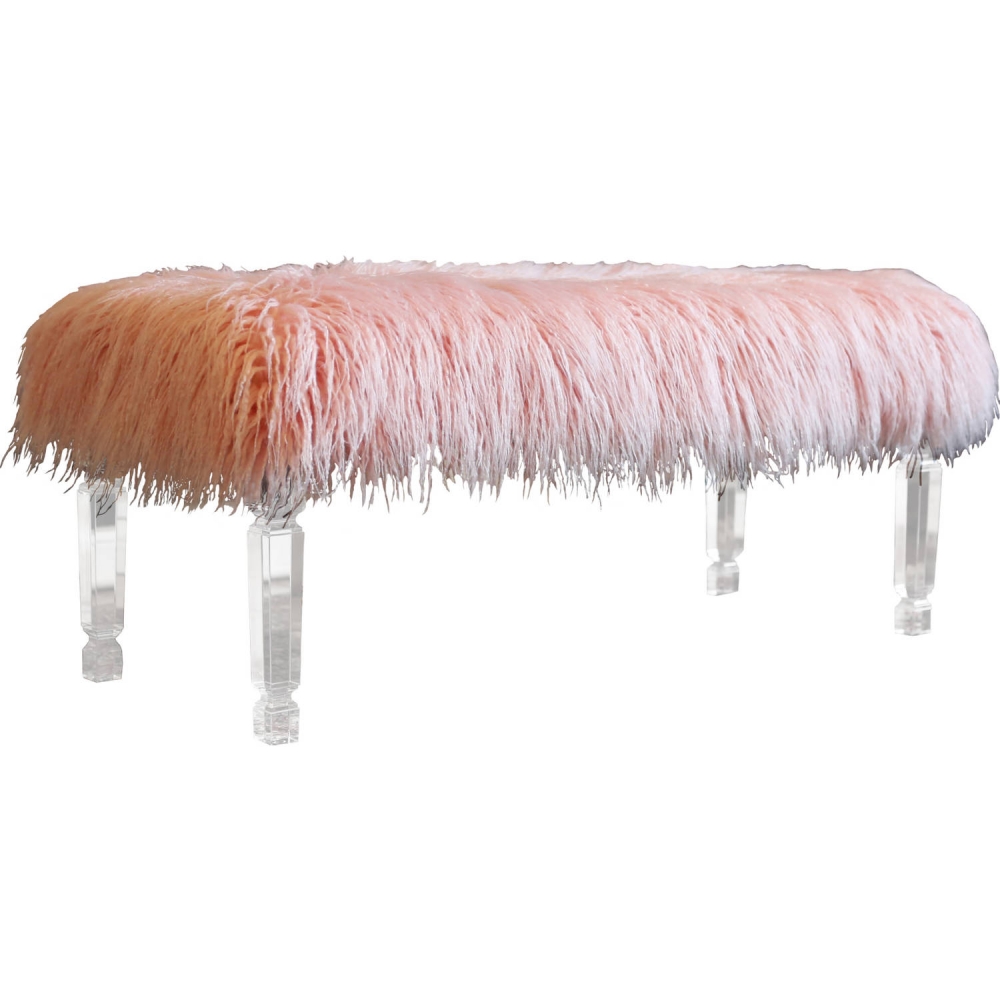 Best Quality AC717 AC7 43 Vanity Bench in Pink Faux Fur & Clear Acrylic  Legs