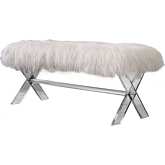 AC7 43" Vanity Bench in White Faux Fur & Crossed Acrylic Legs