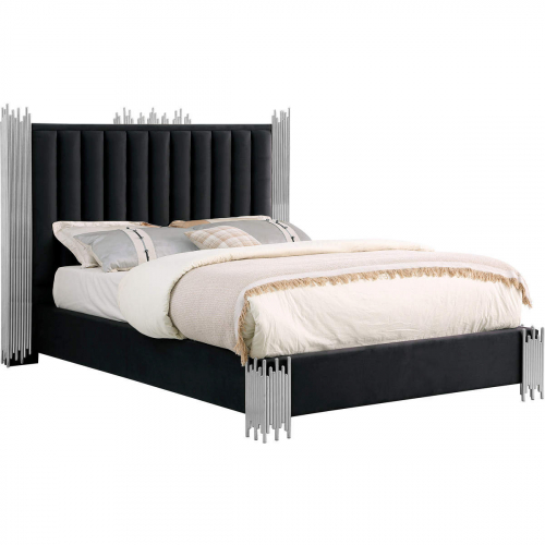 B02 King Platform Bed in Tufted Black Velvet