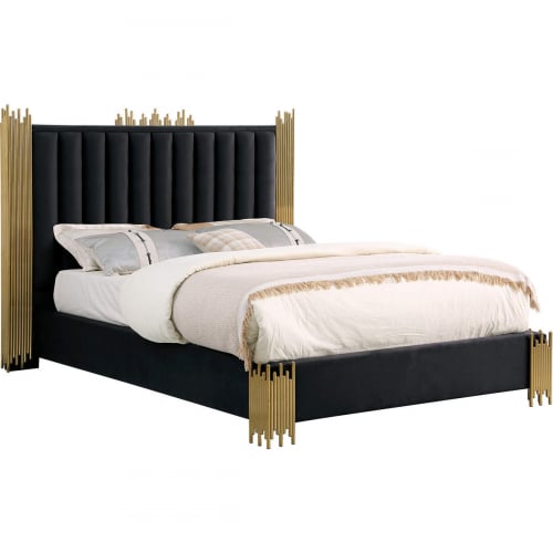 B05 King Platform Bed in Tufted Black Velvet