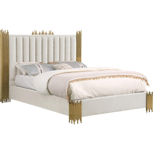 B06 King Platform Bed in Tufted Cream Velvet