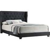 B145 King Panel Bed in Tufted Black Velvet