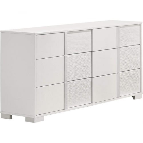 B750 6 Drawer Dresser in Gloss White Lacquer & Metal