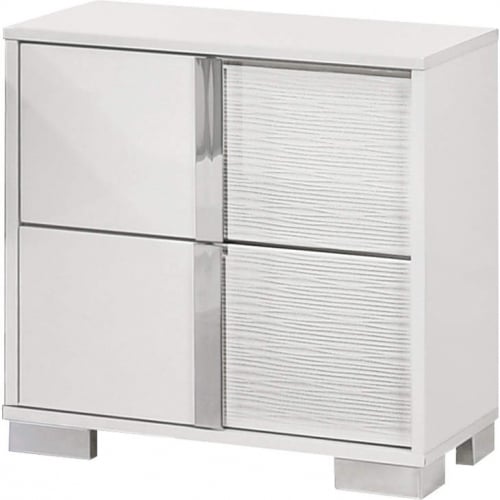 B750 2 Drawer Nightstand in Gloss White Lacquer & Metal