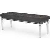 BEL Bench in Tufted Gray Fabric, Acrylic & Faux Crystal