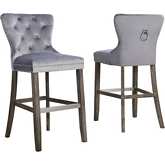 BS1 Bar Stool in Tufted Gray Velvet, Weathered Grey & Chrome (Set of 2)