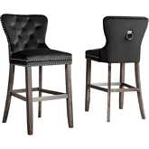 BS1 Bar Stool in Tufted Black Velvet, Weathered Grey & Chrome (Set of 2)